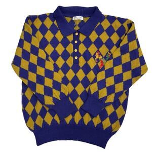 Argyle Knit Sweater 💙💛 Blue/Purple & Yellow • Button‑Front • Free Size
